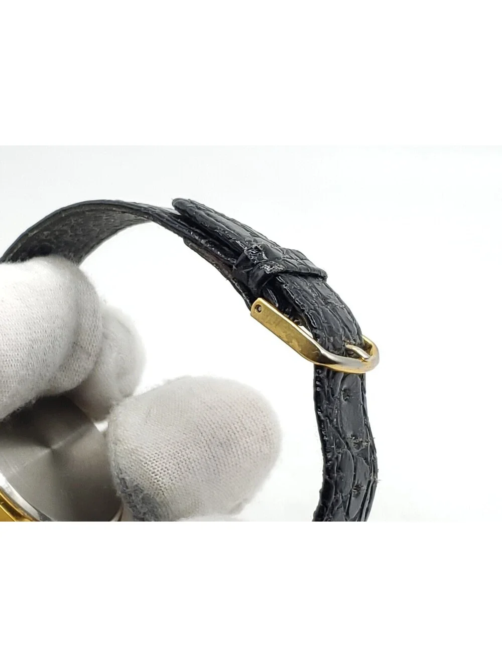 Winston Quartz Watch New Battery Gold Tone Black Band Round 32mm